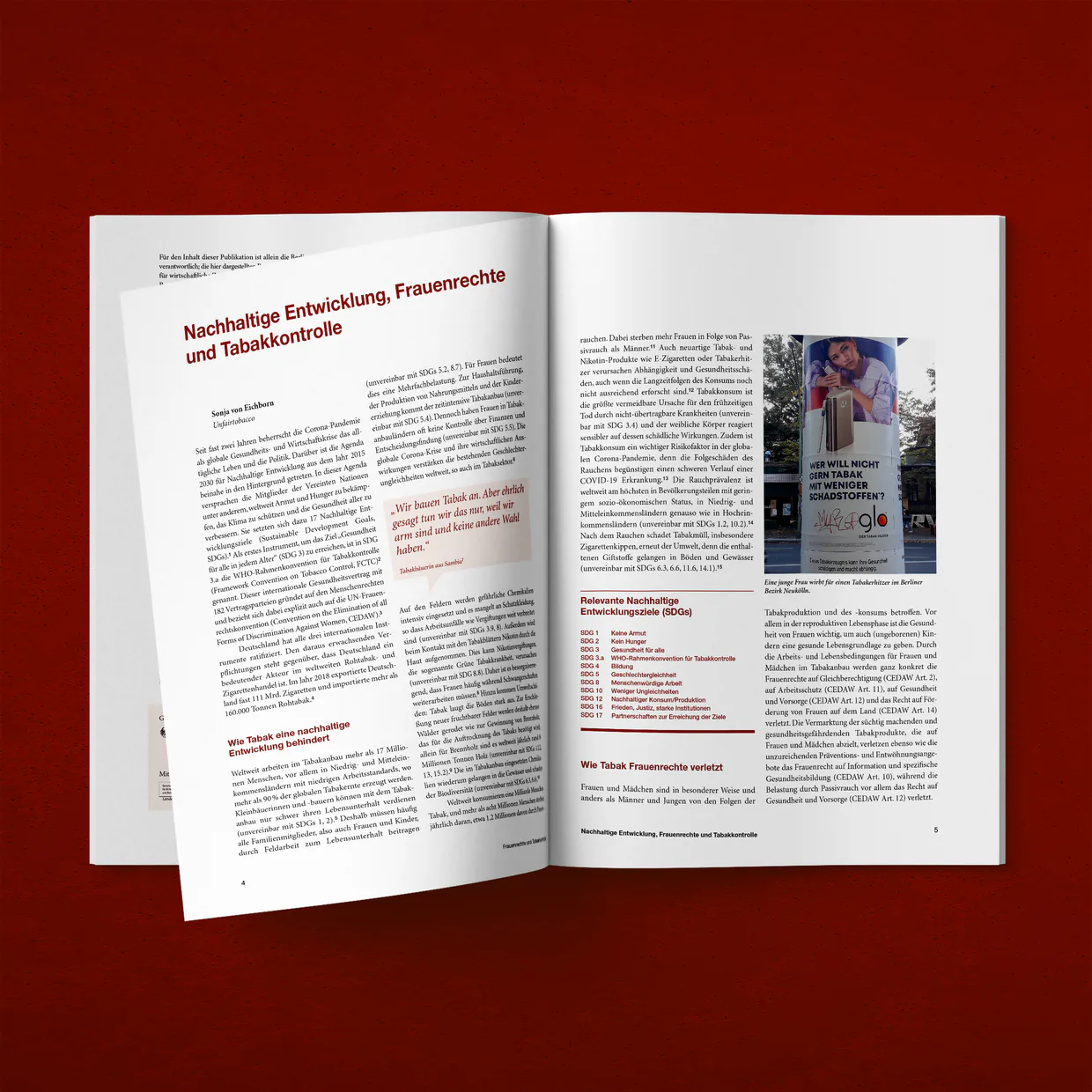 Frauenrechte und Tabakkontrolle – Entwurf, Layout, Satz, Reinzeichnung, typografische Feinausarbeitung, Bildbearbeitung, Farbmanagement, Druckvorbereitung