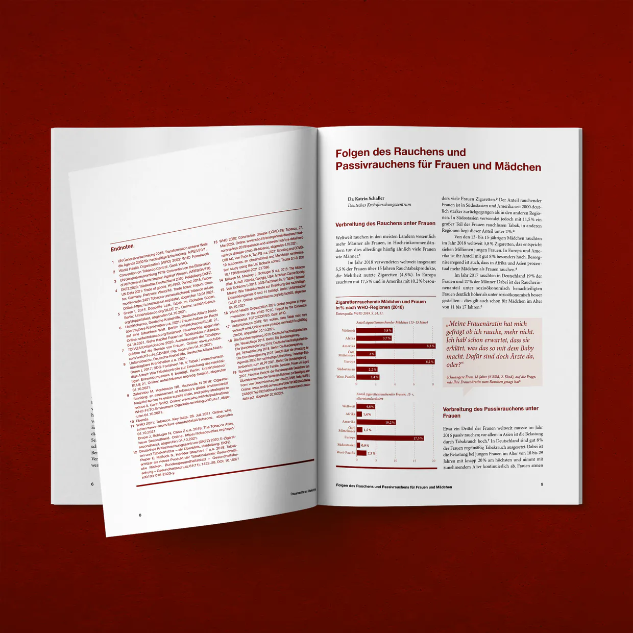 Frauenrechte und Tabakkontrolle – Entwurf, Layout, Satz, Reinzeichnung, typografische Feinausarbeitung, Bildbearbeitung, Farbmanagement, Druckvorbereitung